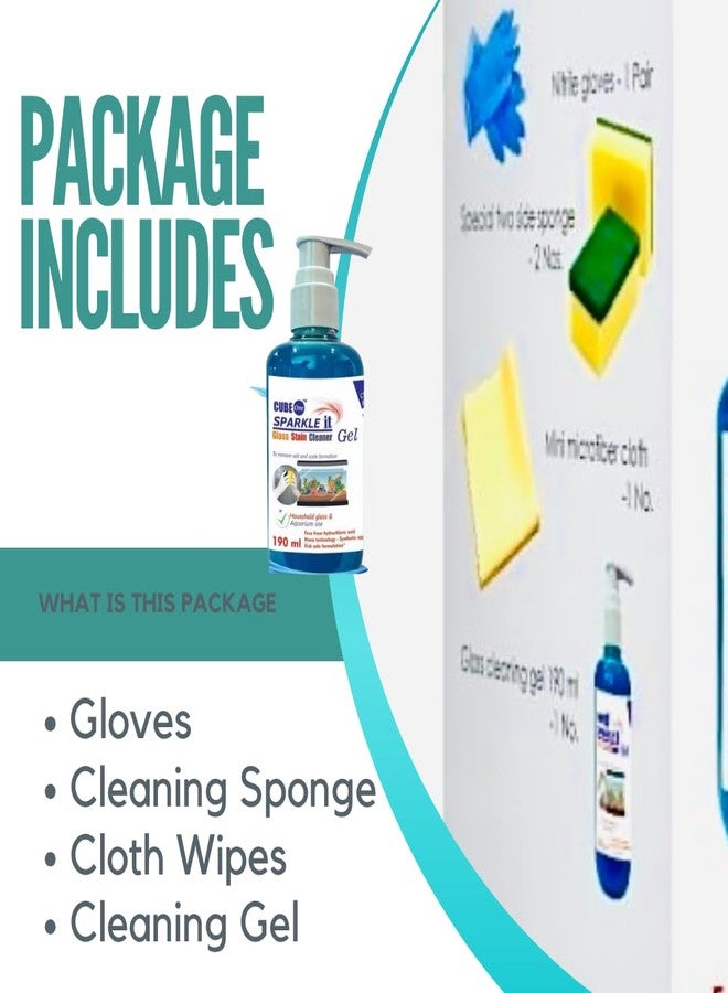 VAYINATO Cube One Sparkle It Aquarium Fish Tank Glass Stain Remover Gel 190 ML to Remove Salt and White Scale Formation | Safe For Fish | Package Includes With Cleaning Sponge and Wipes and Gloves - Image 3